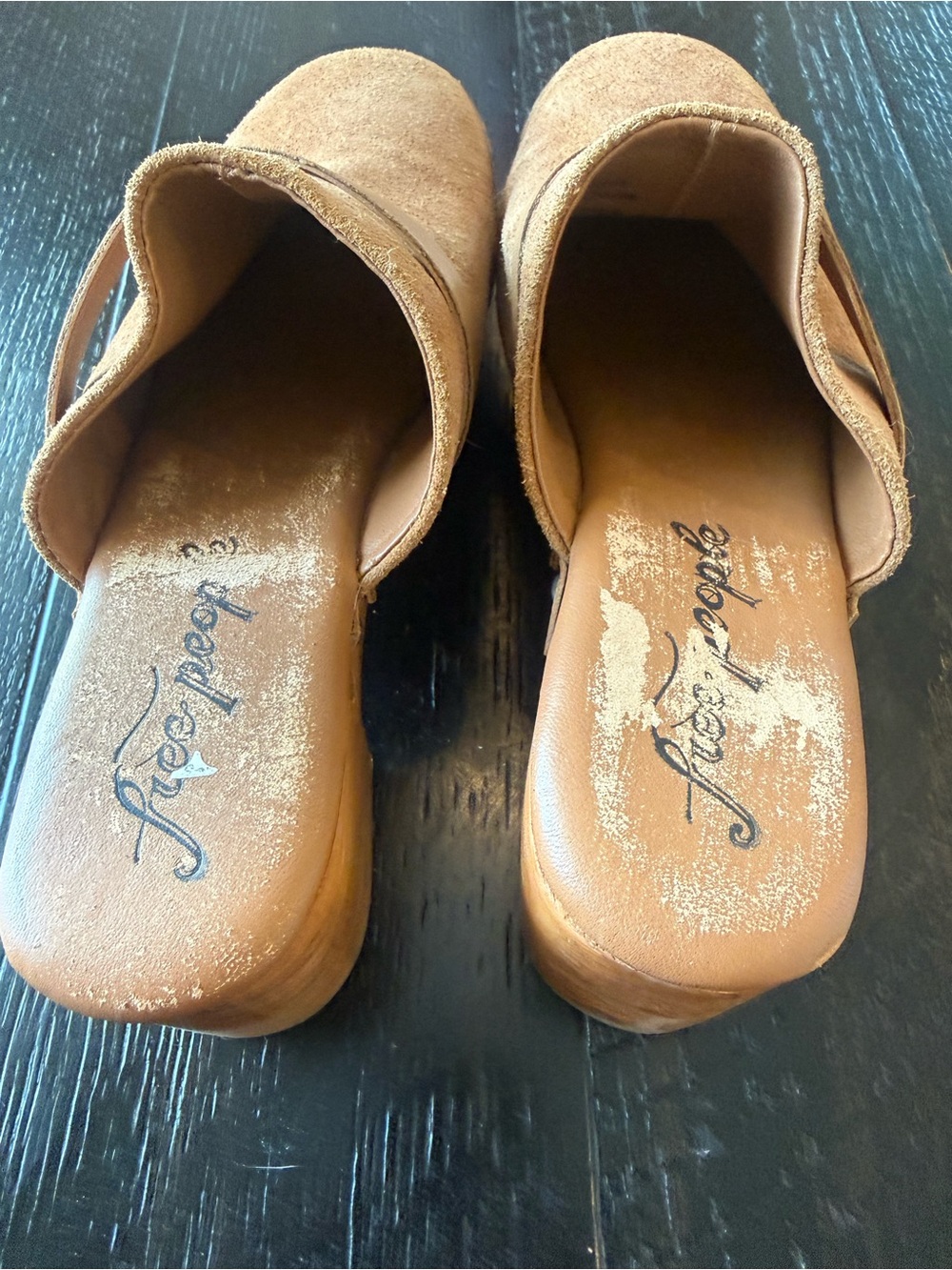 Free People Calabasas Tan Suede Clog Mules with Studded Wood Heel - Picture 5 of 5